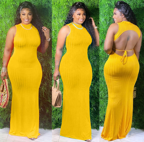 PK’s “Come Outside “ ripped backless Maxi dress -Yellow