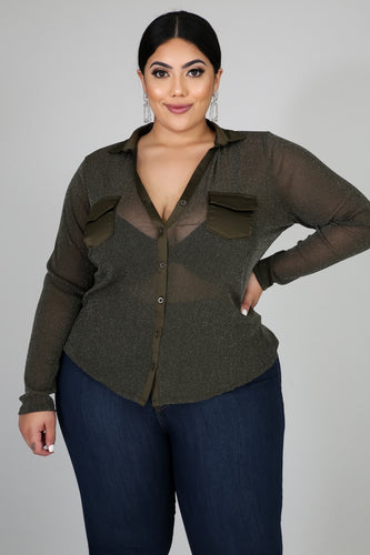 Leighya Sheer  Sparkling Olive top